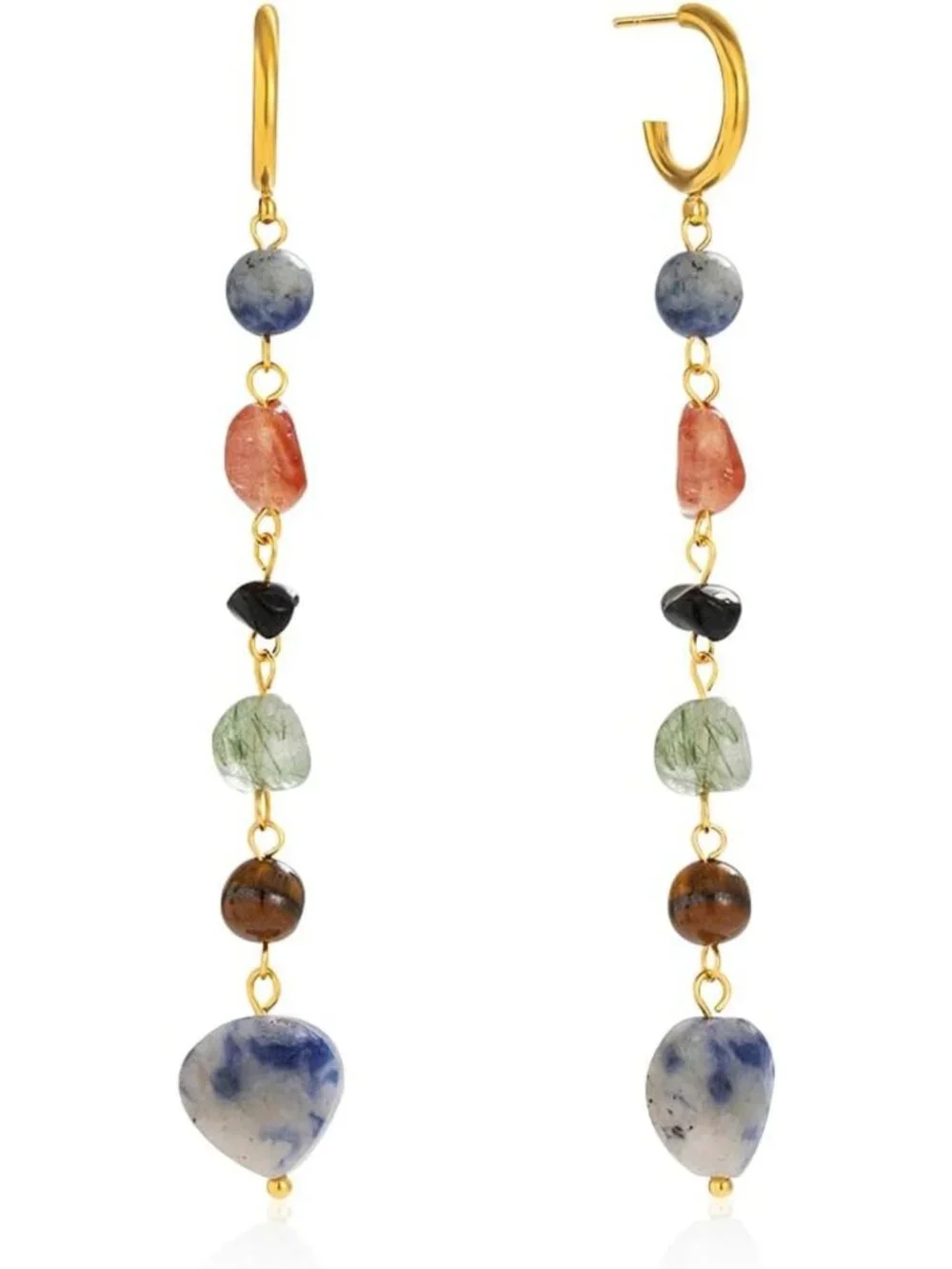 Bohemian Floral Gold Plated Turquoise Lapis Lazuli Drop Earrings, Retro Gift
